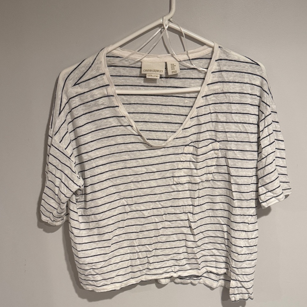 Cynthia Rowley White and Black Striped Short Sleeve Tee